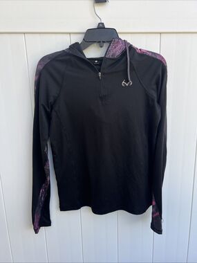 Realtree Hoodie Women’s Small 1/4 Zip Black Pink Camo